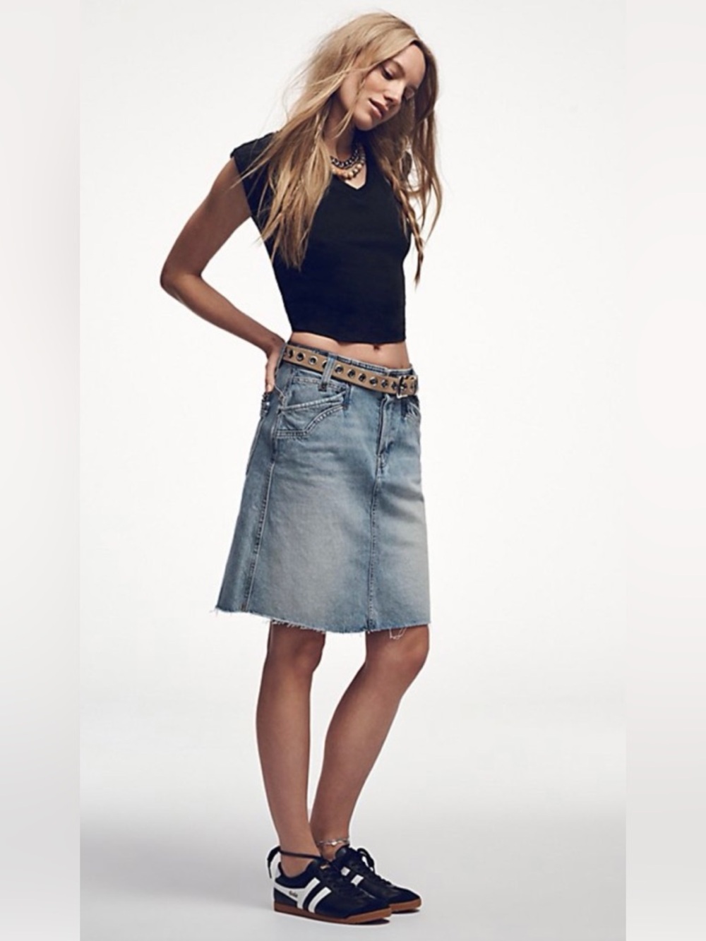 Free People Light Blue Denim A-Line Skirt.     size 28